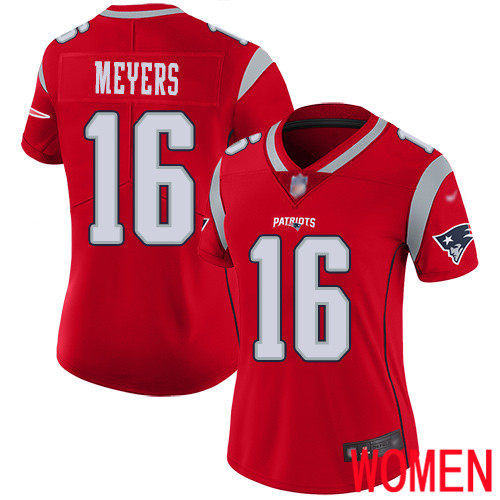 New England Patriots Football #16 Inverted Legend Limited Red Women Jakobi Meyers NFL Jersey